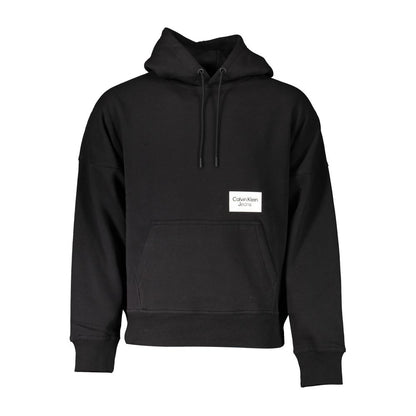 Calvin Klein Black Cotton Men Sweater with hood and logo featuring central pocket, combining style and comfort for modern fashion.
