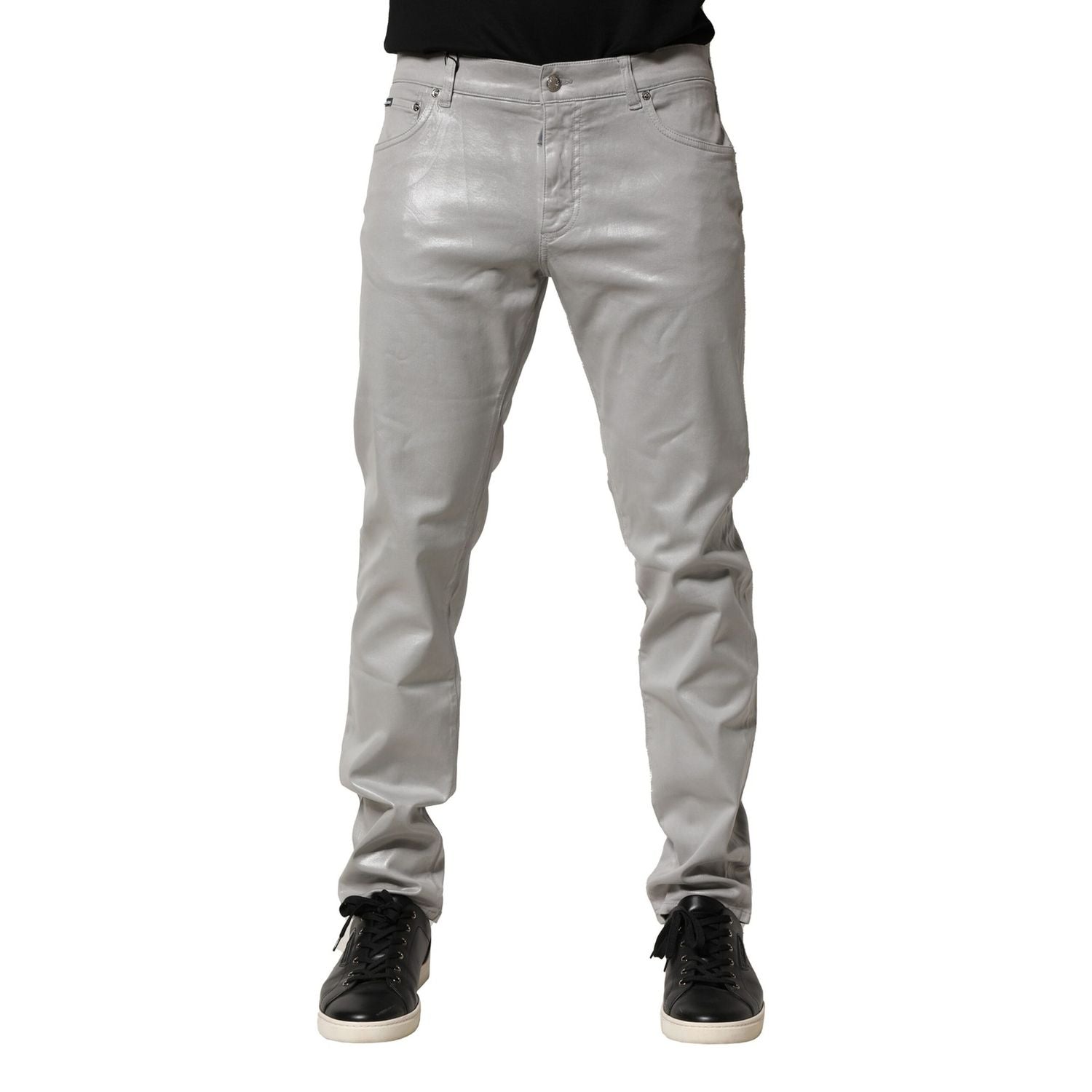 Dolce & Gabbana Silver Cotton Stretch Slim Denim Jeans