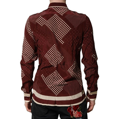 Dolce & Gabbana Maroon Dotted Silk Long Sleeve Casual Shirt