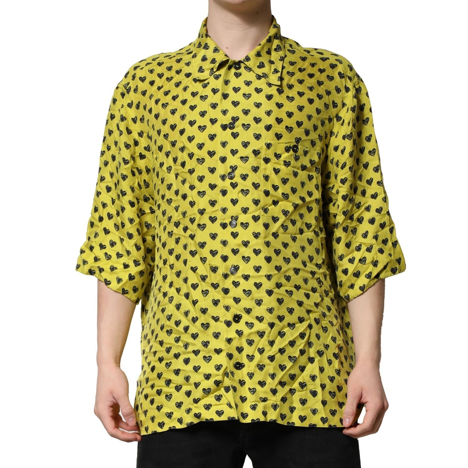 Dolce & Gabbana Yellow Heart Short Sleeves Men Casual Shirt