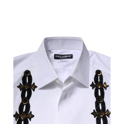Dolce & Gabbana White GOLD Embellished Formal Men Dress Shirt