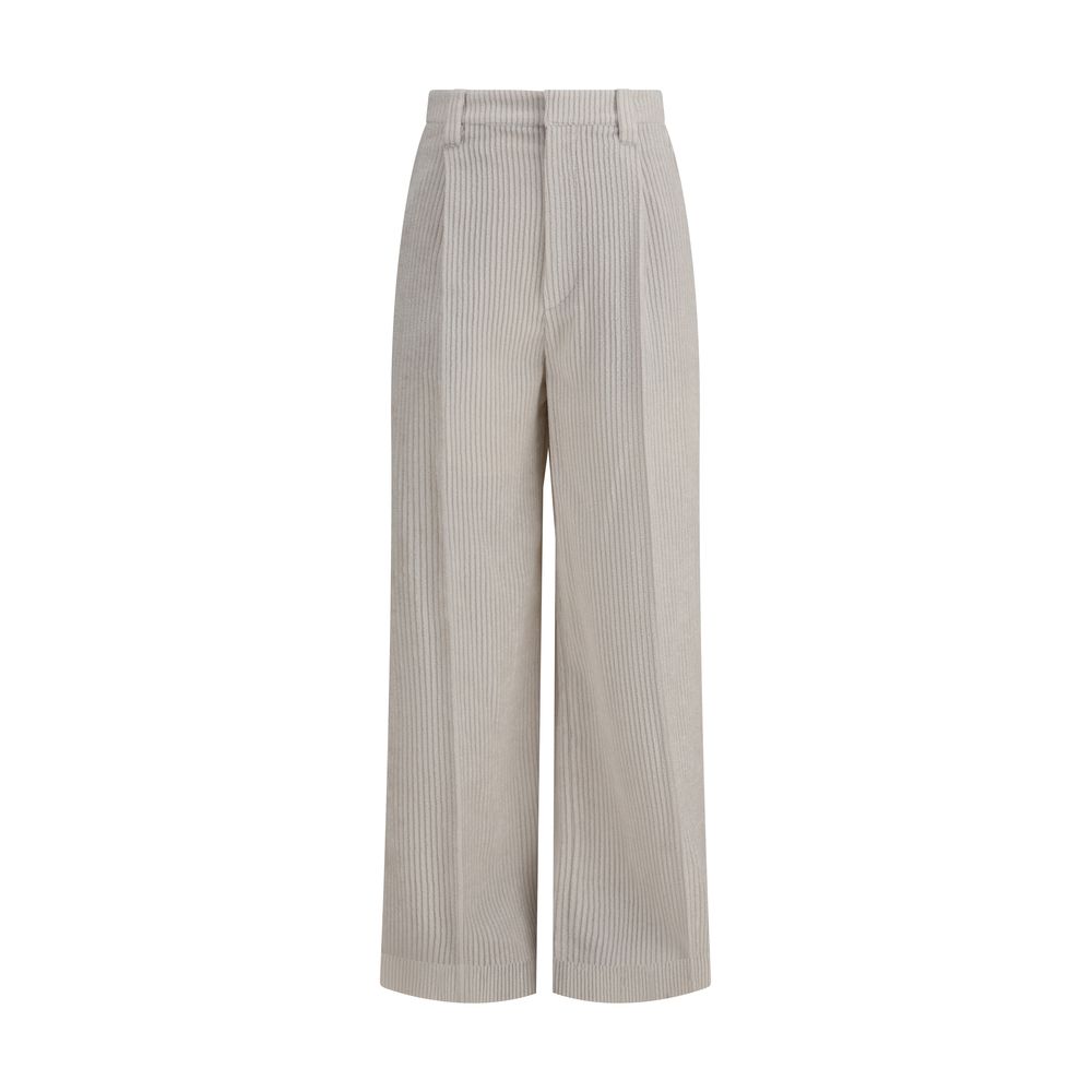 Brunello Cucinelli White Viscose Casual Pants with wide leg and structured fit, ideal for elegant and relaxed style, AW25 collection.