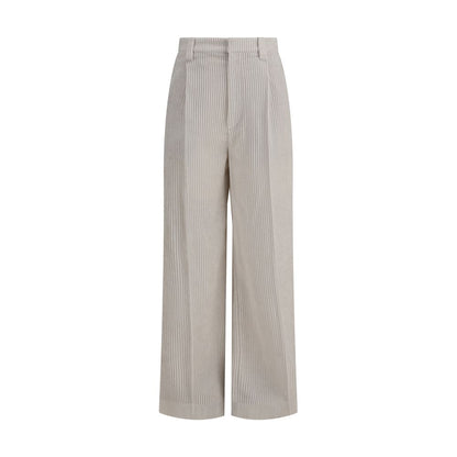 Brunello Cucinelli White Viscose Casual Pants with wide leg and structured fit, ideal for elegant and relaxed style, AW25 collection.