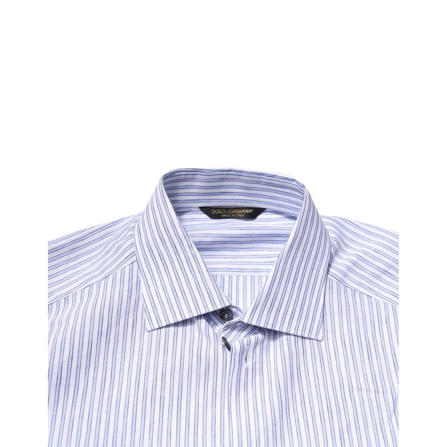 Dolce & Gabbana White Blue Striped Cotton Dress Formal Shirt