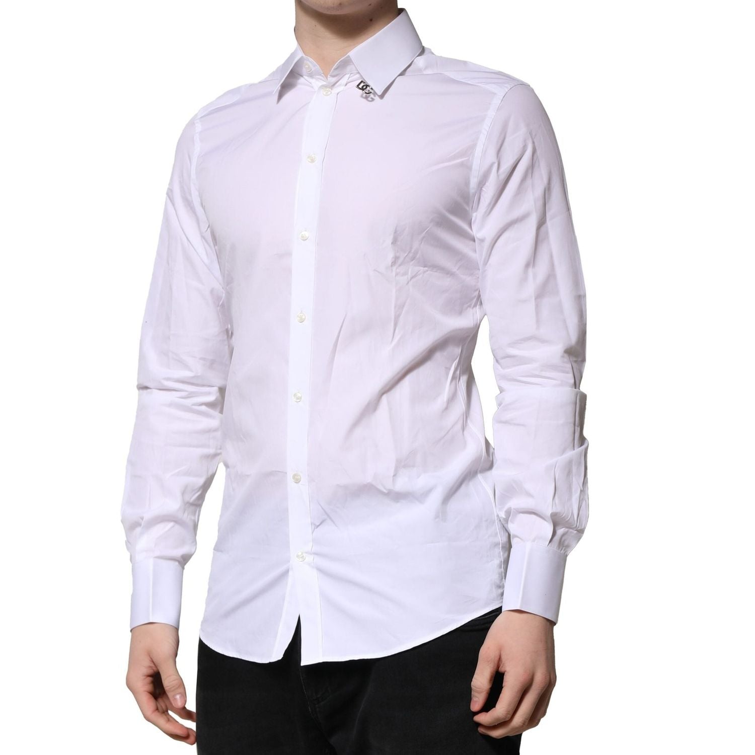 Dolce & Gabbana White Cotton GOLD Long Sleeves Formal Shirt