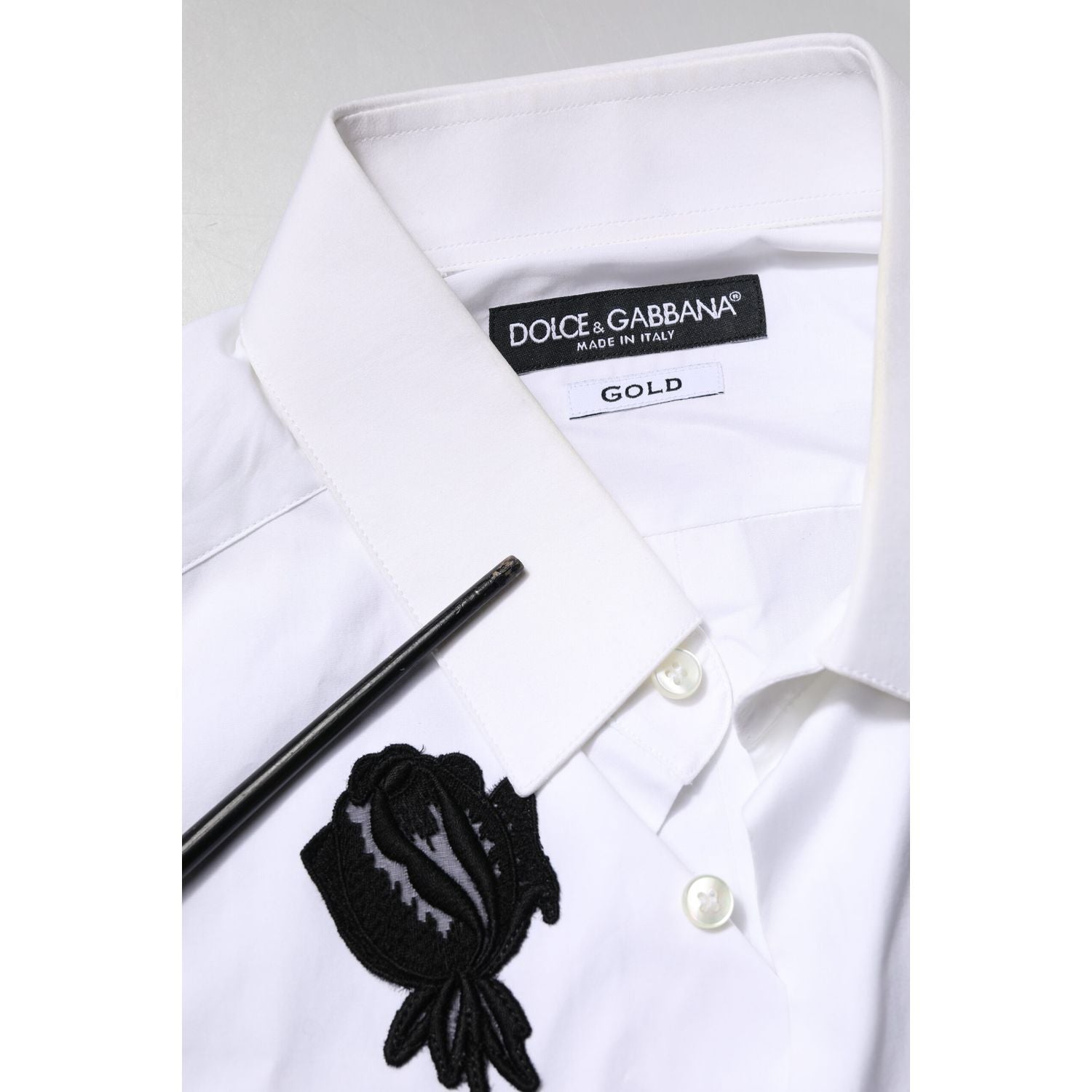 Dolce & Gabbana White Floral Embroidery Men GOLD Formal Shirt