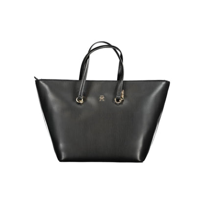 Tommy Hilfiger Black Polyethylene Handbag with shoulder handles, two internal pockets, zip closure, and logo.