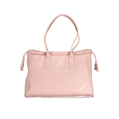 Mario Valentino Pink Polyethylene Handbag with shoulder handles, internal pocket, phone holder, zip and drawstring closure, logo.