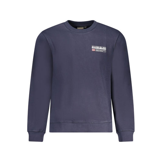 Napapijri Blue Cotton Men Sweater with crew neck and logo print