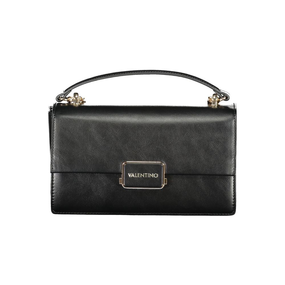 Mario Valentino Black Polyethylene Women Handbag with logo and chain handle, ideal for stylish and secure carrying of essentials.