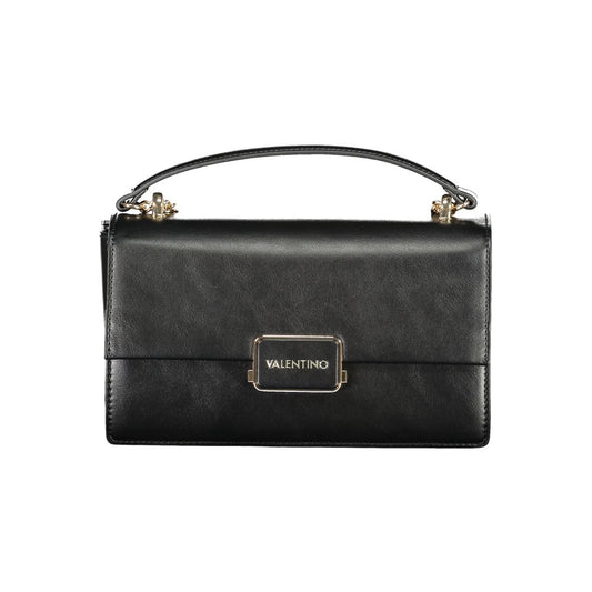 Mario Valentino Black Polyethylene Women Handbag with logo and chain handle, ideal for stylish and secure carrying of essentials.