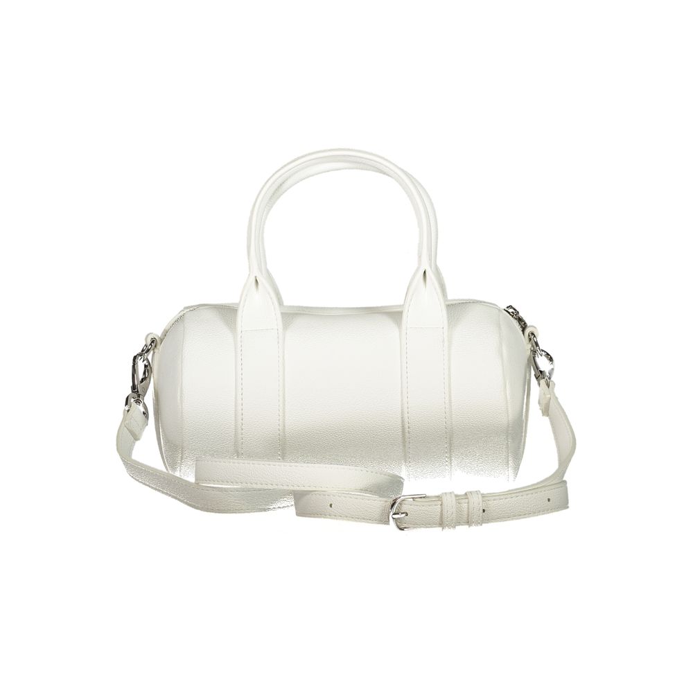 Mario Valentino White Polyethylene Handbag with adjustable straps, two handles, internal pockets, zip closure, and logo design