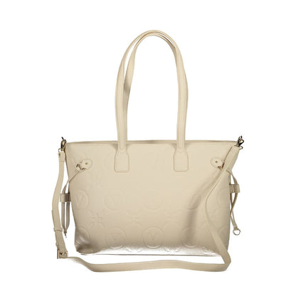 Mario Valentino Beige Polyethylene Handbag with dual handles and removable straps, featuring logo and zip closure.