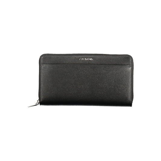 Calvin Klein Black Polyethylene Women Wallet showcasing sleek design and eco-friendly materials with ample compartments.