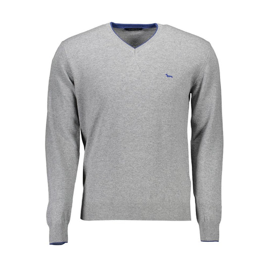 Harmont & Blaine Brown Wool Men Sweater with V-neck and contrast details, showcasing the logo, crafted from wool, cashmere, viscose, and polyamide.