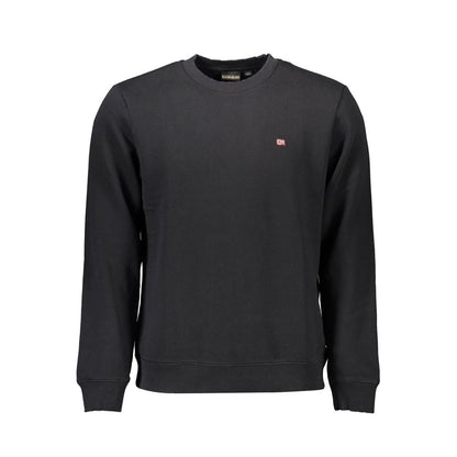 Napapijri Black Cotton Men Sweater with embroidery, organic cotton, stylish black crew neck for men.