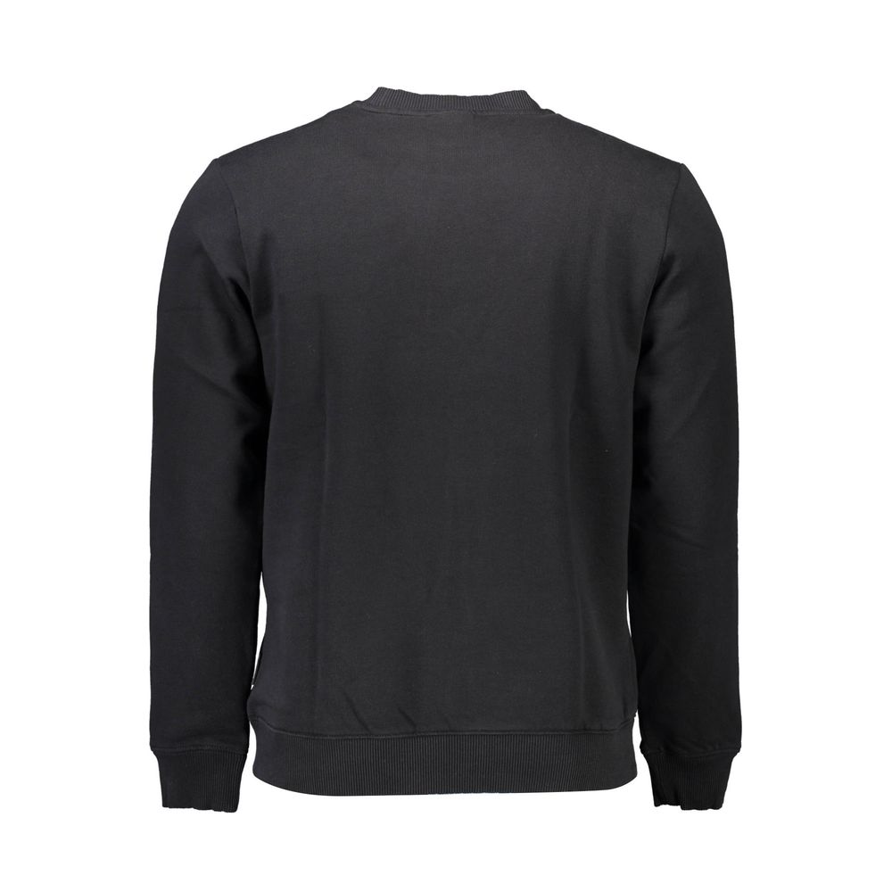 Back view of Napapijri Black Cotton Men Sweater showcasing long sleeves and crew neck design.