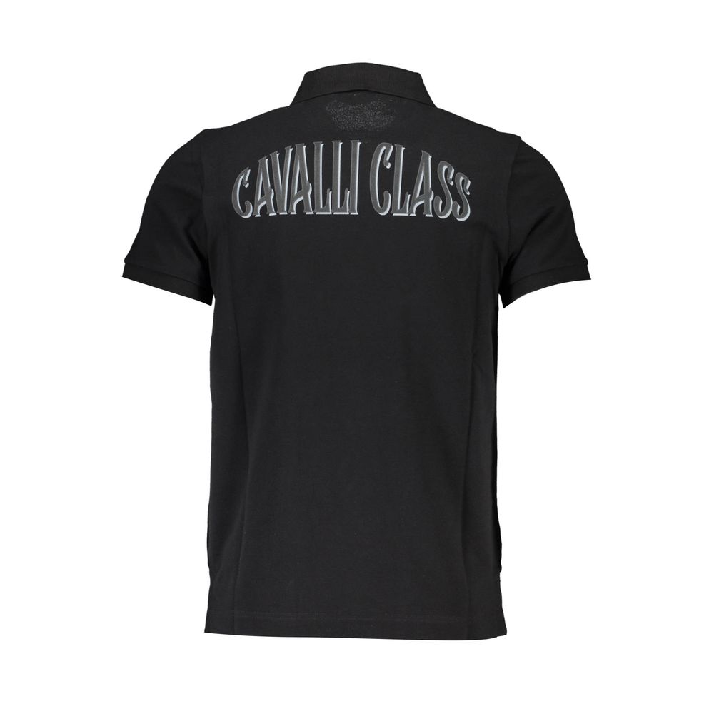 Cavalli Class Black Cotton Men Polo Shirt featuring bold Cavalli Class logo on the back, perfect for a modern and stylish look.
