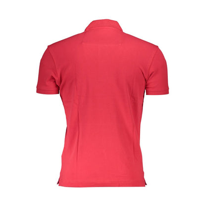 Back view of La Martina Red Cotton Men Polo Shirt with short sleeves and contrasting details.