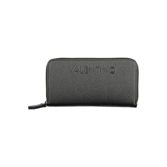 Mario Valentino Black Polyethylene Wallet with zip closure, logo, 6 compartments, coin purse, and double card spaces.