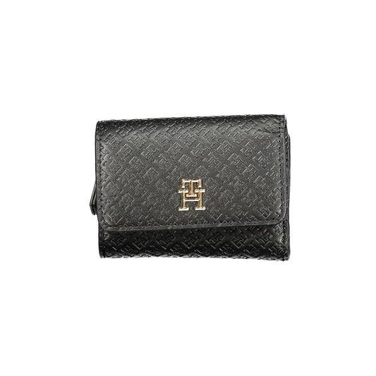 Tommy Hilfiger Black Polyethylene Women Wallet with dual card compartments and coin purse, featuring zip and snap closure.