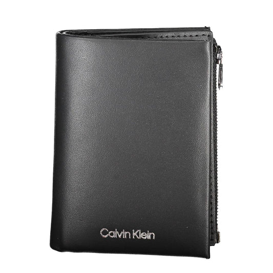 Calvin Klein Black Leather Men Wallet with RFID protection and card storage compartments, showcasing elegant and durable leather design.