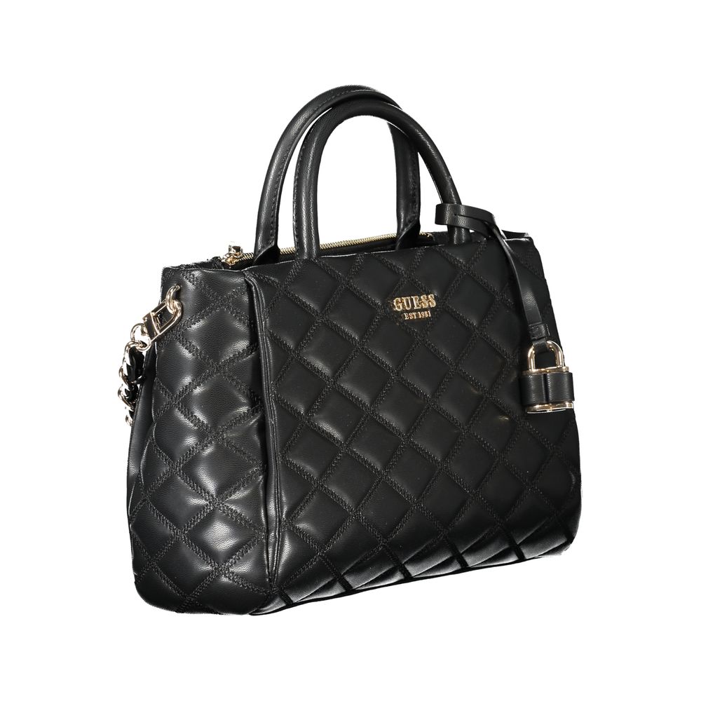 Guess Jeans Black Polyethylene Women Handbag with quilted texture and detachable chain strap