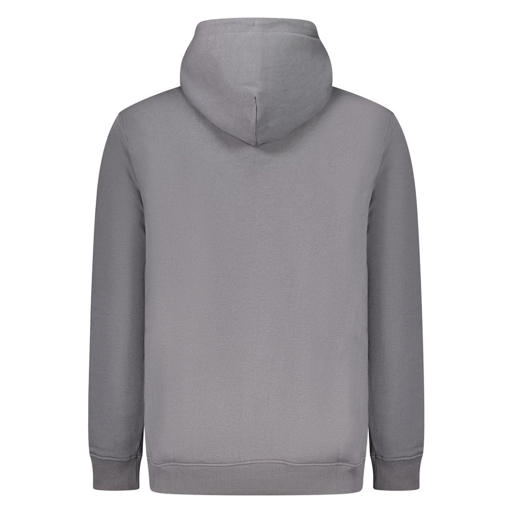 Back view of Tommy Hilfiger Gray Cotton Men Sweater showcasing the hood and soft fabric, perfect for comfortable casual wear.