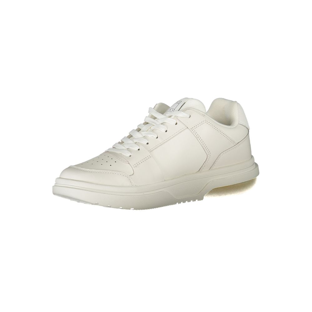 Tommy Hilfiger White Leather Women Sneaker with iconic logo and premium materials for stylish durability.