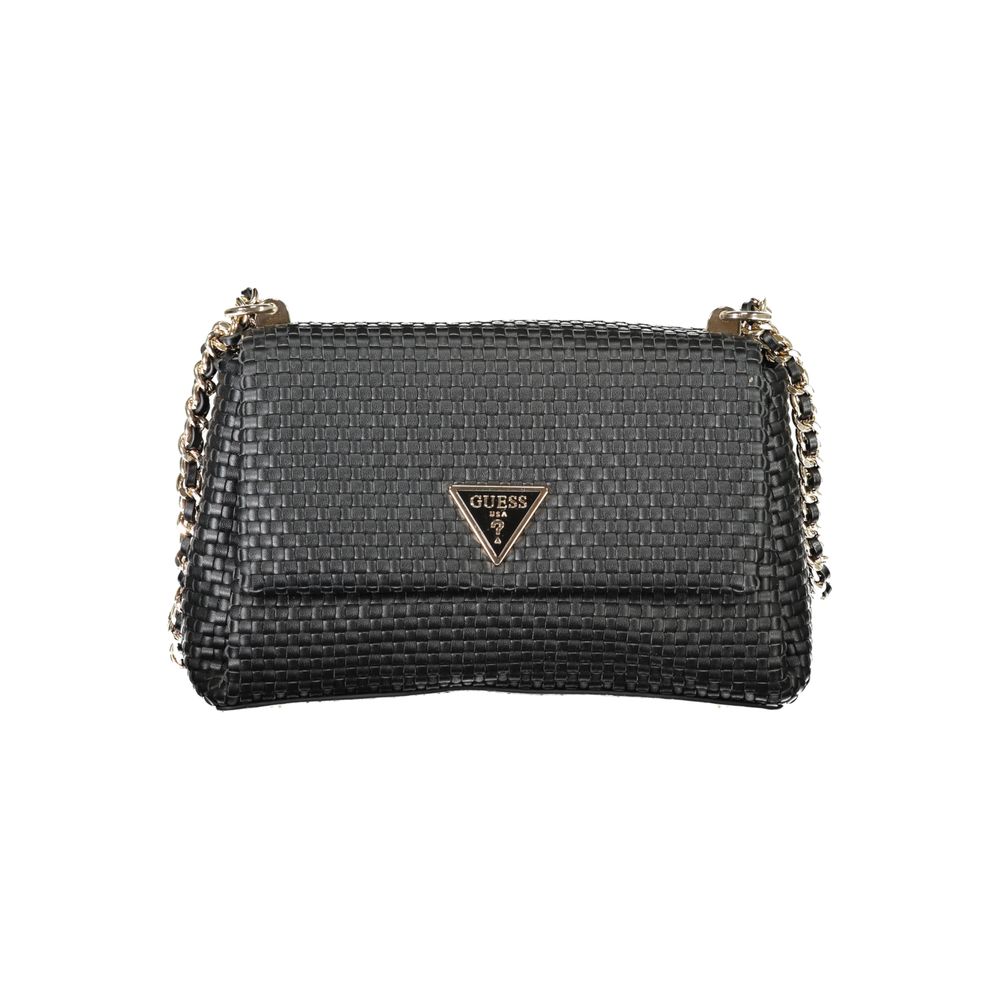 Guess Jeans Black Polyethylene Women Handbag with dual-chain handles for chic style.