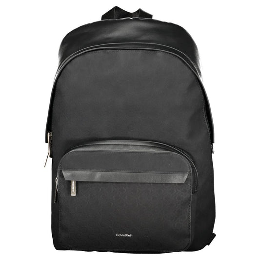Calvin Klein Black Polyester Men Backpack featuring sleek design with external pocket and logo, perfect for urban style and organization.