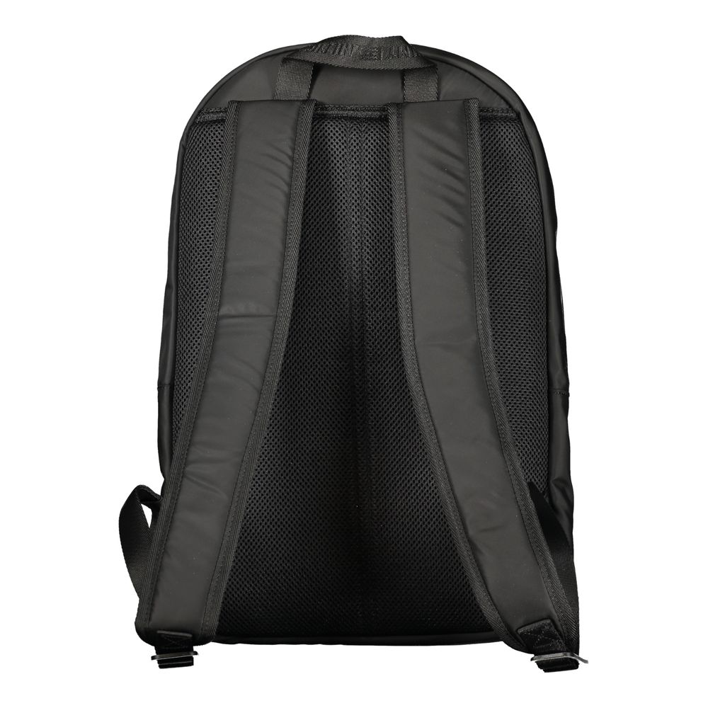 Rear view of Tommy Hilfiger Black Polyester Men Backpack with adjustable shoulder straps and ergonomic design for comfort.
