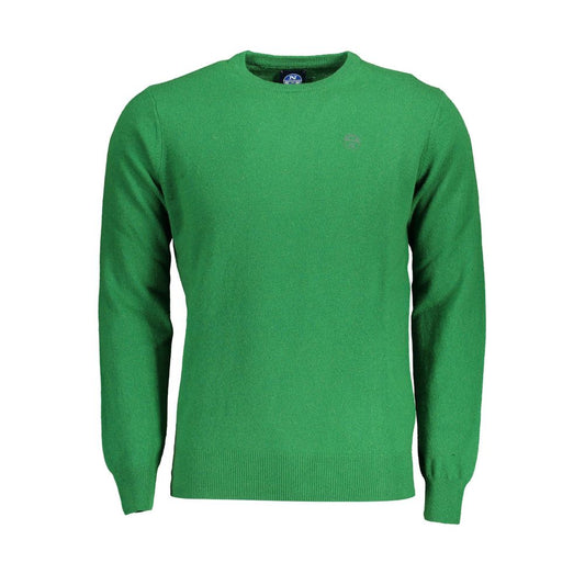 North Sails Green Wool Men Sweater with crew neck and embroidered logo