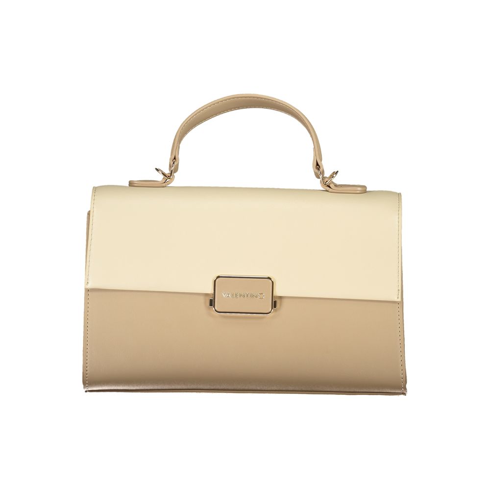 Mario Valentino Beige Polyethylene Women Handbag with sturdy handle and removable shoulder strap, featuring dual compartments.