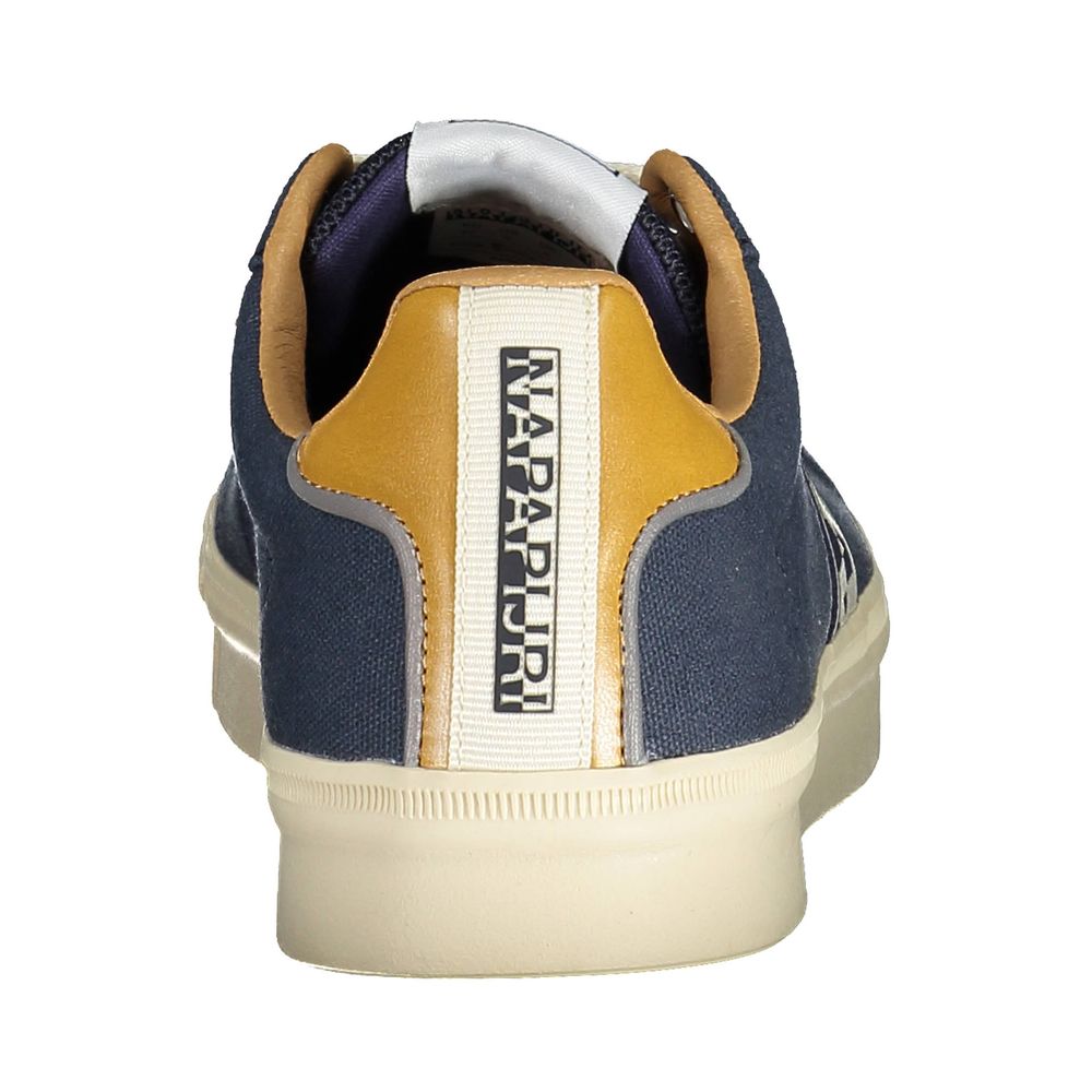 Back view of Napapijri Blue Polyester Men Sneaker showcasing the iconic logo.