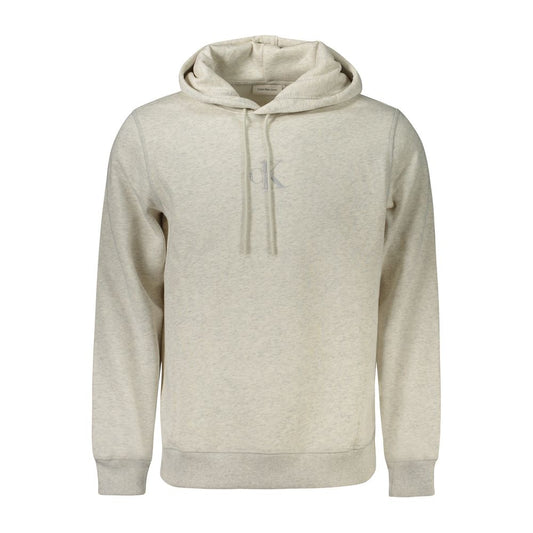 Calvin Klein Gray Cotton Men Sweater with logo embroidery, eco-conscious design, long sleeve hoodie style, made of 20% recycled cotton.