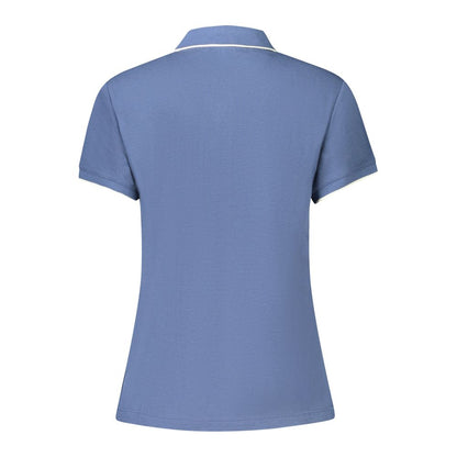 Back view of North Sails Blue Cotton Women Polo Shirt with contrasting details and short sleeves.