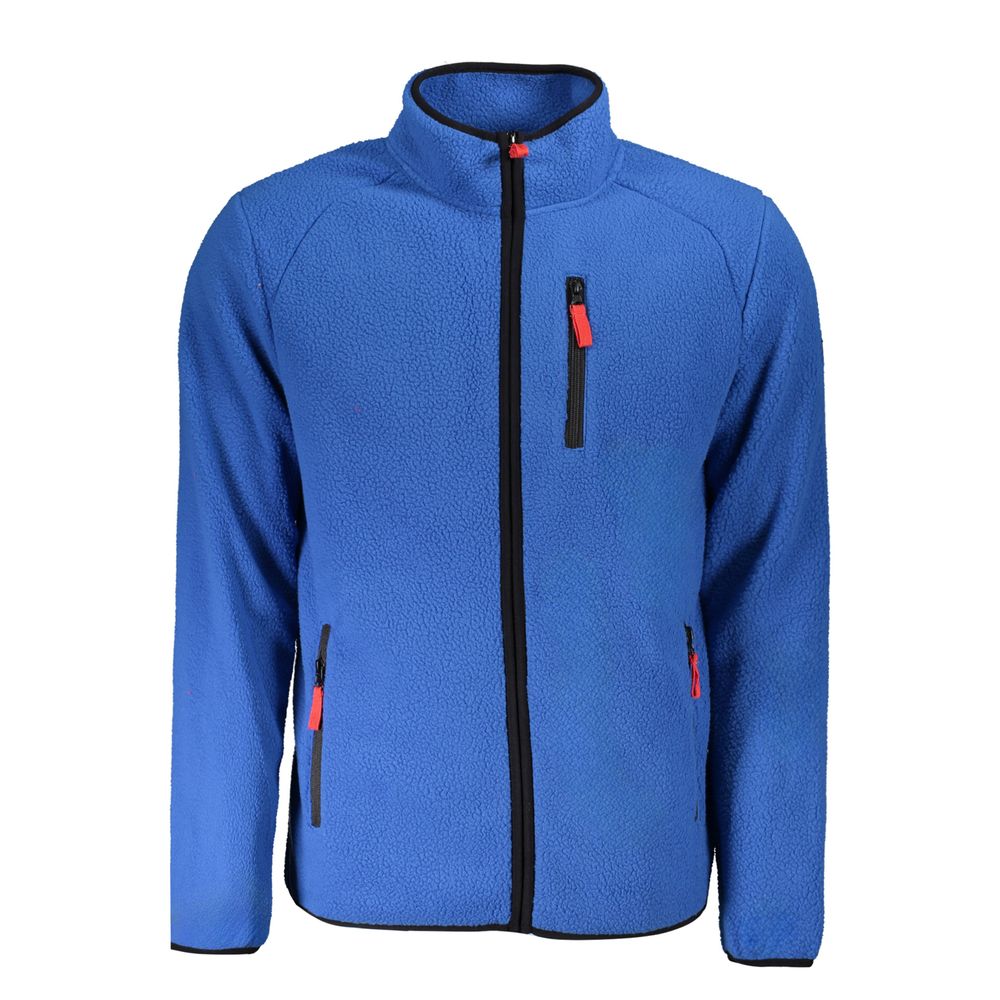 Norway 1963 Blue Polyester Men Sweater with long sleeves and external pockets, featuring stylish contrasting detail and brand logo.