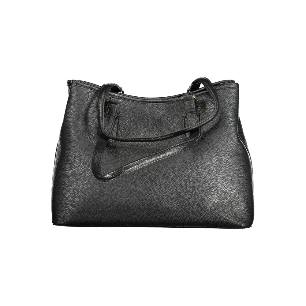 Mario Valentino Black Polyethylene Women Handbag with dual handles and adjustable shoulder strap, featuring multiple compartments for organization.