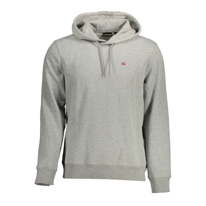 Napapijri Gray Organic Cotton Men Sweater with logo applique on front, offering a blend of comfort and style for a chic fashion statement.