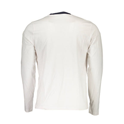 Back view of North Sails White Cotton Men T-Shirt with long sleeves and crew neck design