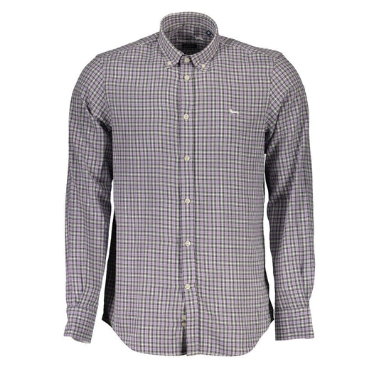 Harmont & Blaine Purple Cotton Men Shirt, long sleeve, button-down collar, elegant design with contrast cuff, premium quality.
