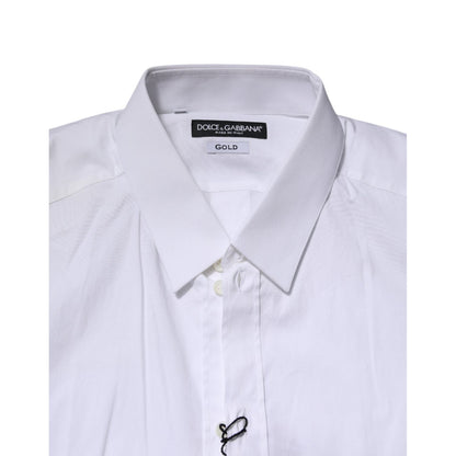 Dolce & Gabbana White Cotton GOLD Long Sleeves Formal Shirt