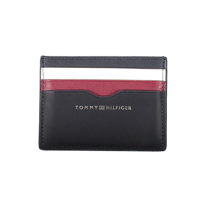 Tommy Hilfiger Blue Leather Men Wallet with cardholder slots and contrasting details
