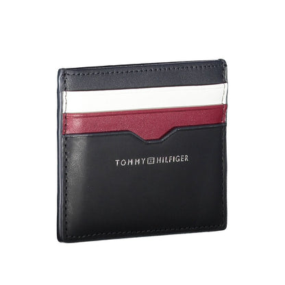 Tommy Hilfiger Blue Leather Men Wallet with contrasting details and iconic logo, sleek cardholder for modern men.