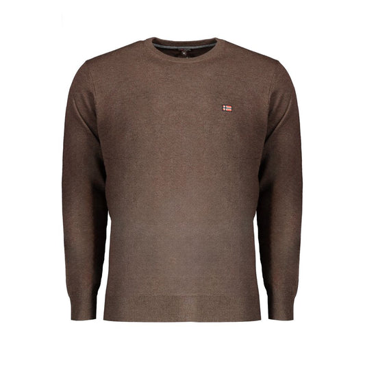 Norway 1963 Brown Wool Men Sweater with crew neck and subtle embroidery detail.