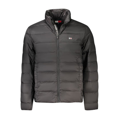 Tommy Hilfiger Black Polyamide Men Jacket with a sleek, sustainable design and zip closure.