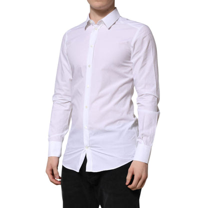 Dolce & Gabbana White GOLD Long Sleeve Dress Men Formal Shirt