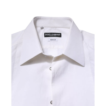 Dolce & Gabbana White GOLD Cotton Poplin Dress Formal Shirt
