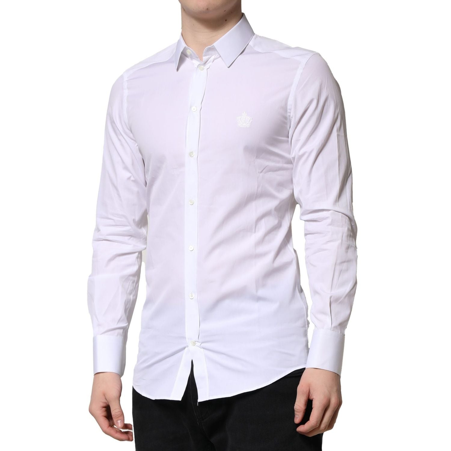Dolce & Gabbana White GOLD Cotton Long Sleeves Men Formal Shirt